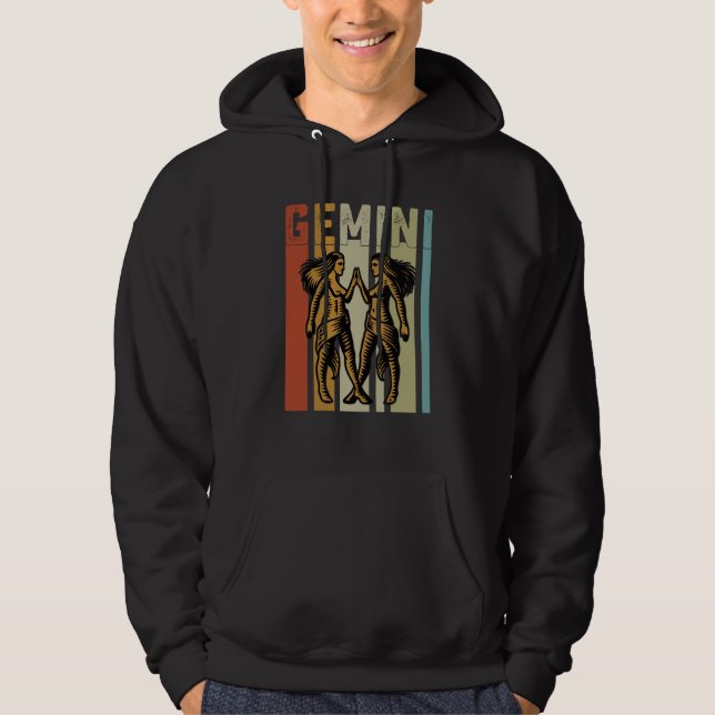 Retro Zodiac Gemini Vintage Style Astrology Hoodie (Front)
