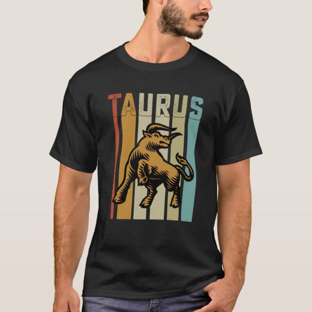 Retro Zodiac Taurus Vintage Style Astrology T-Shirt (Front)