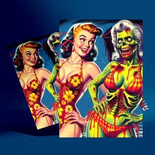 Retro Zombie Pin-up Postcard