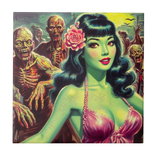 Retro Zombie Woman Tile (Front)