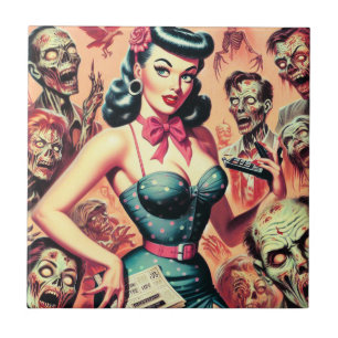 Retro Zombies Pin-up Tile
