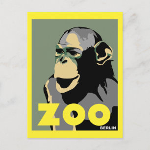 Retro Zoo Berlin monkey travel advertising Postcard