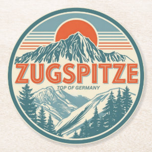 Retro Zugspitze bavarian outdoor nature gifts Round Paper Coaster