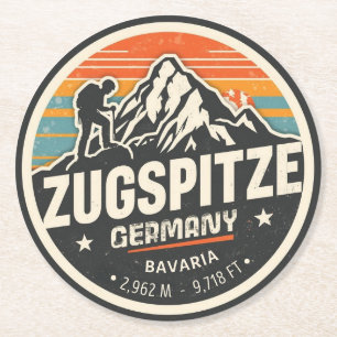 Retro Zugspitze bavarian outdoor nature gifts Round Paper Coaster