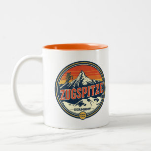 Retro Zugspitze bavarian outdoor nature gifts Two-Tone Coffee Mug