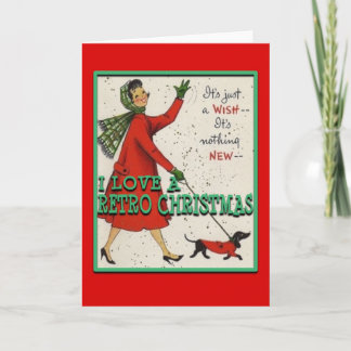 RetroChristmasLady&Dog-Greeting Card