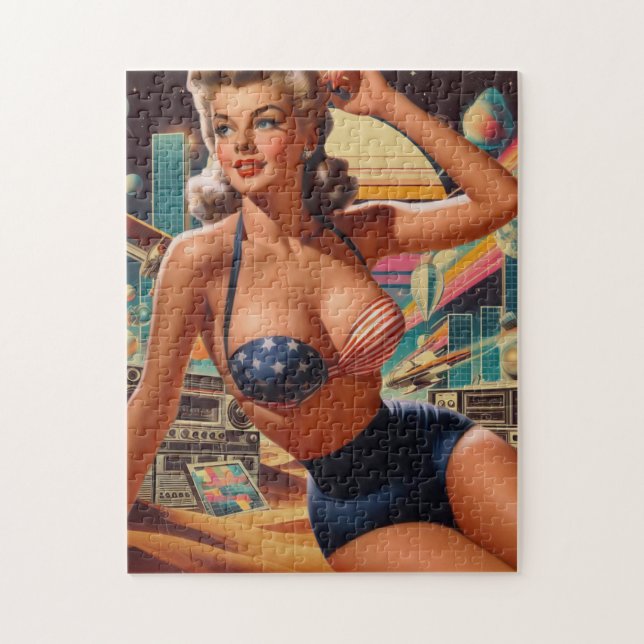 Retrofuturism Cute Pin-up Jigsaw Puzzle (Vertical)