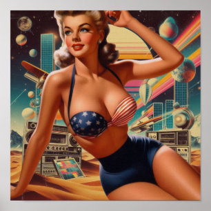 Retrofuturism Cute Pin-up Poster