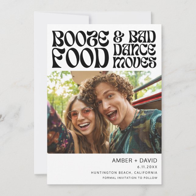 Retro's Funny 70's Groovy Photo Wedding  Save The Date (Front)