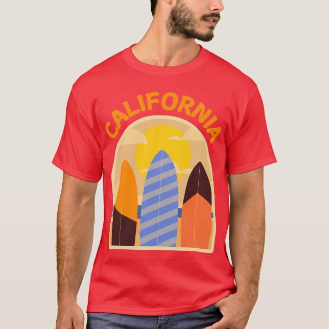 RetroStyle California Surfboards Orange Text T-Shirt (Front)