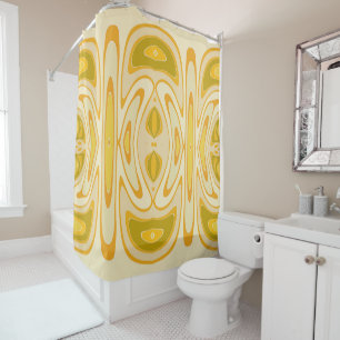 RetroVibes Yellow & Orange Abstract  Shower Curtain