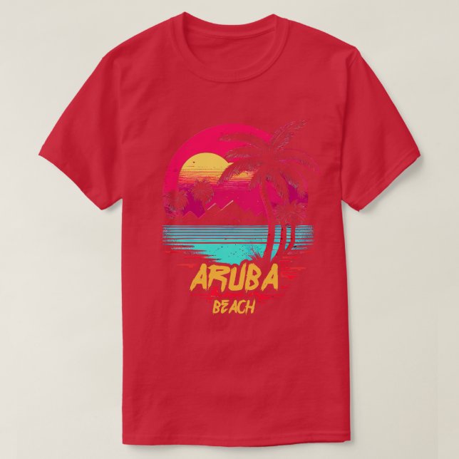 Retrowave Beach Aruba Beach T-Shirt (Design Front)