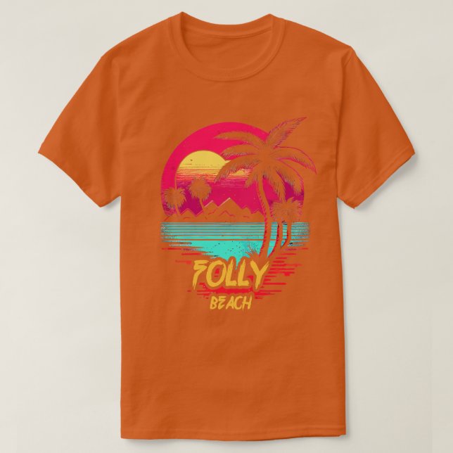 Retrowave Beach Folly Beach T-Shirt (Design Front)