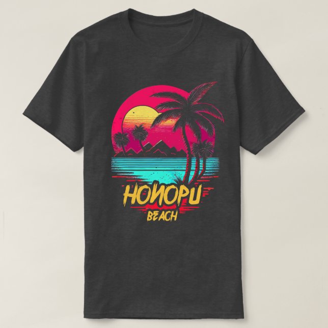 Retrowave Beach Honopu Beach T-Shirt (Design Front)