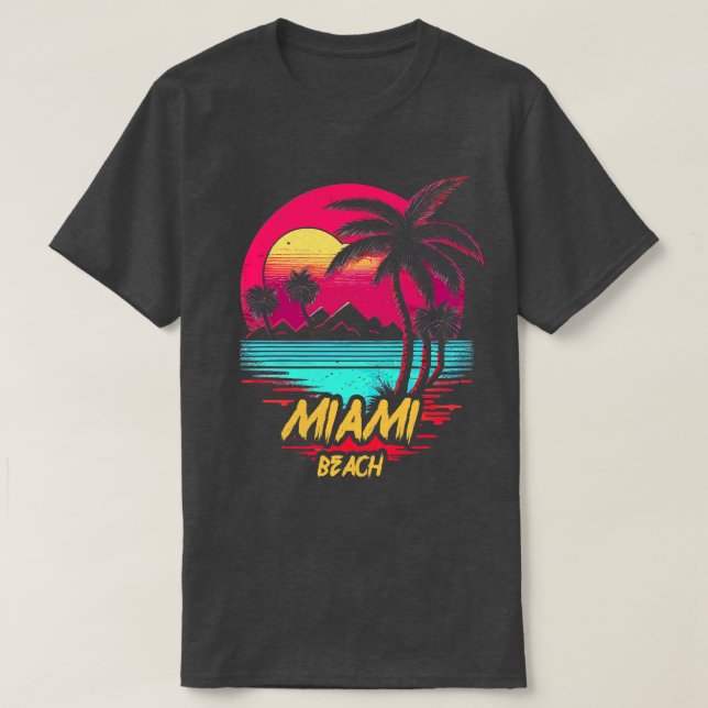 Retrowave Beach Miami Beach T-Shirt (Design Front)