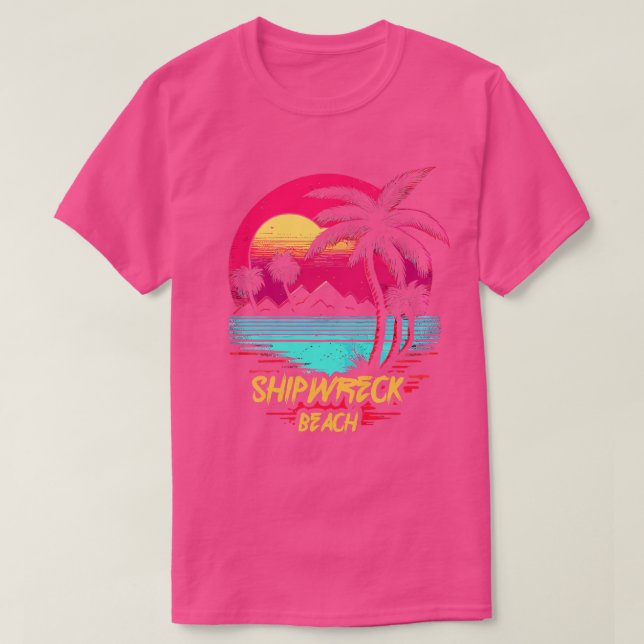 Retrowave Beach Shipwreck Beach T-Shirt (Design Front)