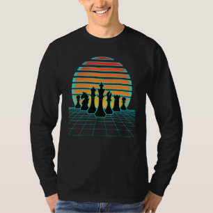 Retrowave Chess Pieces Aesthetic 80s Style Game Sy T-Shirt