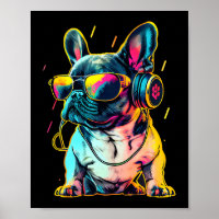 Retrowave French Bulldog with Headphones and Sungl