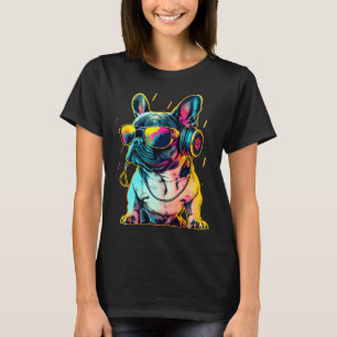 Retrowave French Bulldog with Headphones and Sungl T-Shirt