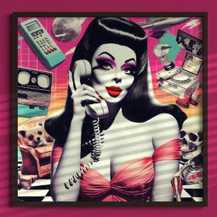 Retrowave Goth Woman Collage Poster