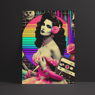 Retrowave Pin-up Collage Postcard