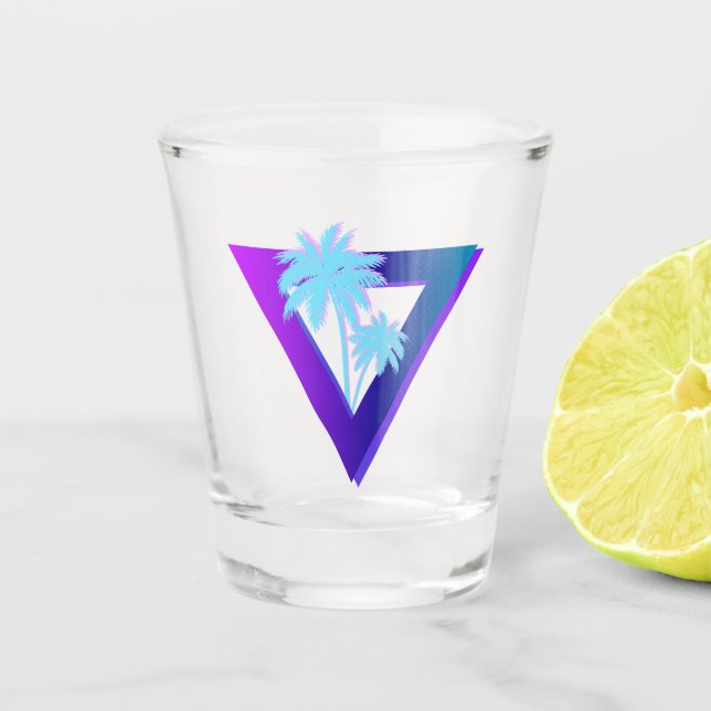 RETROWAVE SYNTHWAVE PALM TREES TRIANGLE SHOT GLASS (Front)