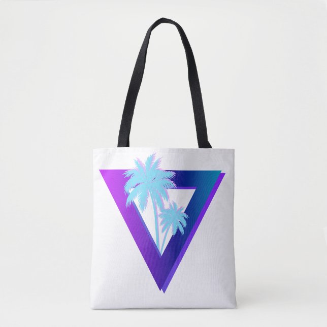 RETROWAVE SYNTHWAVE PALM TREES TRIANGLE TOTE BAG (Front)