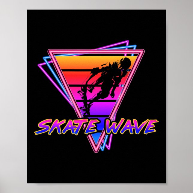 Retrowave Synthwave Skateboarding 80's Graphic  Poster (Front)