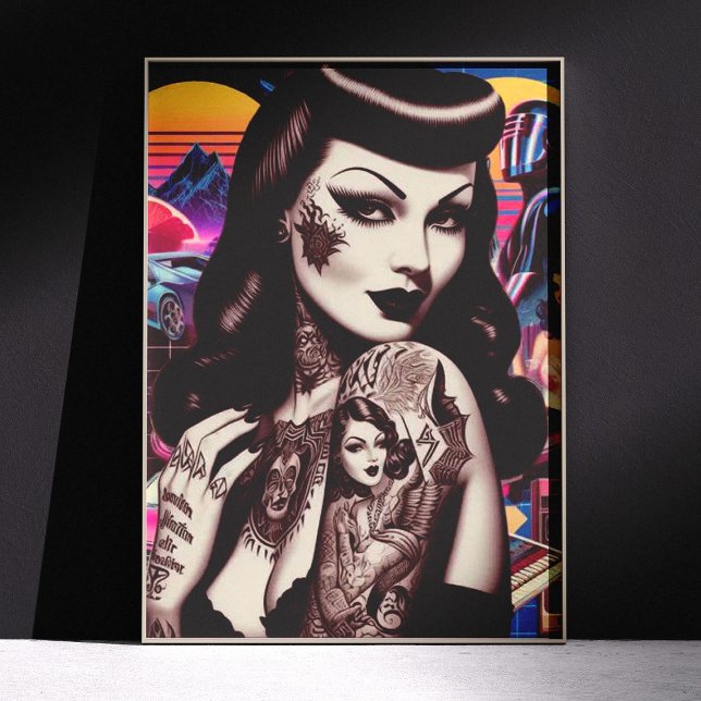 Retrowave Tattooed Pin-up Collage Poster (Creator Uploaded)