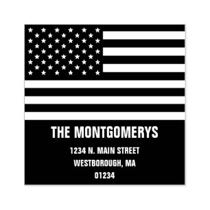 Retrun Address Patriotic American Flag Family Name Rubber Stamp