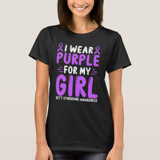 Rett Syndrome Awareness Girl Women Purple Ribbon T-Shirt (Front)