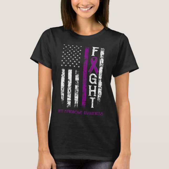 Rett Syndrome Warrior Us Flag Down Syndrome Awaren T-Shirt (Front)