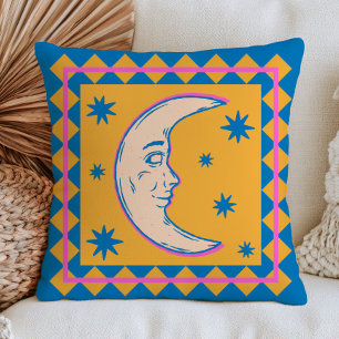 Rettro Crescent Moon Face Colourful Celestial Cushion