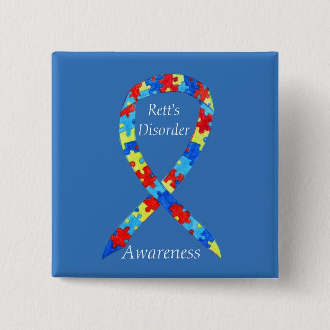 Rett's Disorder Puzzle Awareness Ribbon Custom Pin (Front)