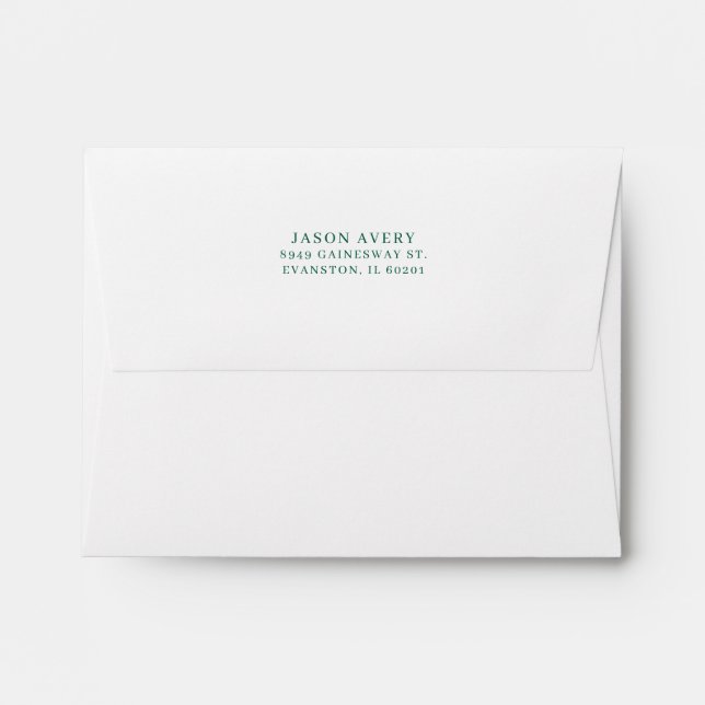Return Address Back Flap Simple Green Text White Envelope (Back (Top Flap))