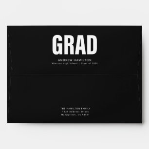 Return Address Black and White Script Graduation Envelope