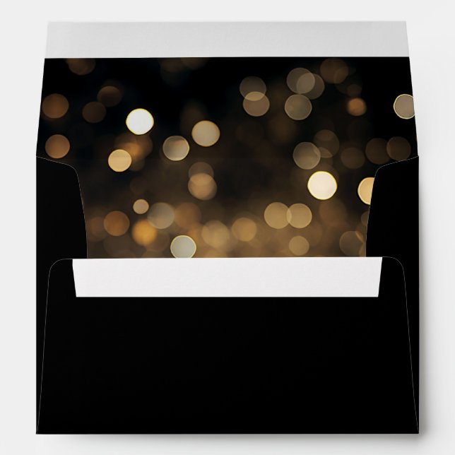 Return Address Black Gold Bokeh Envelope (Back (Bottom))
