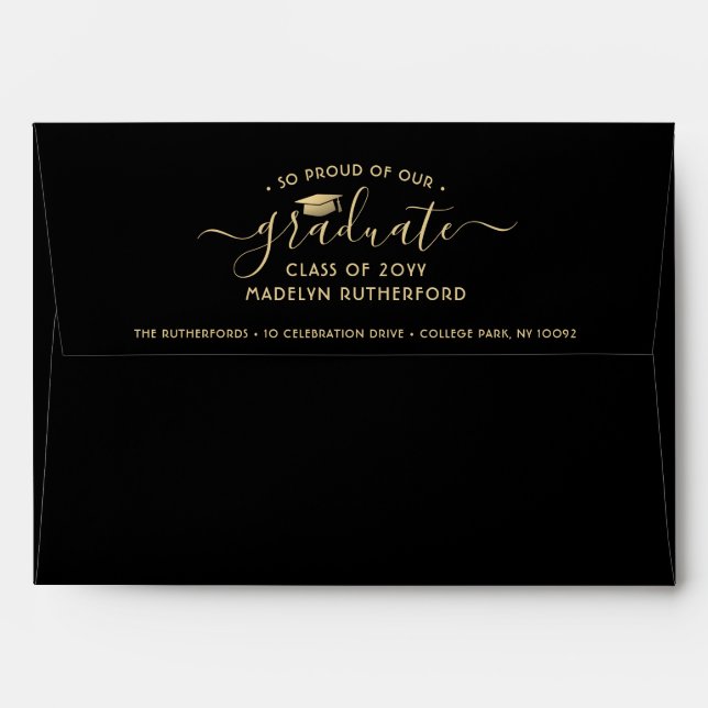 Return Address Black & Gold Ombre Graduation Envelope (Back (Top Flap))