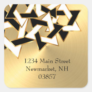 Return Address Black White Star of David Gold Square Sticker