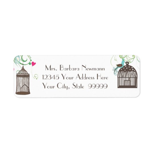 Return Address Bridal Shower Mod Bird Cage Heart Return Address Label