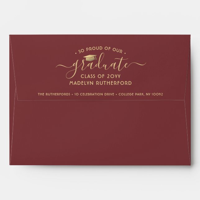 Return Address Burgundy & Gold Ombre Graduation Envelope (Back (Top Flap))