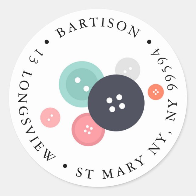 return address buttons sewing Handmade company Classic Round Sticker (Front)