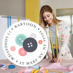 return address buttons sewing Handmade company Classic Round Sticker