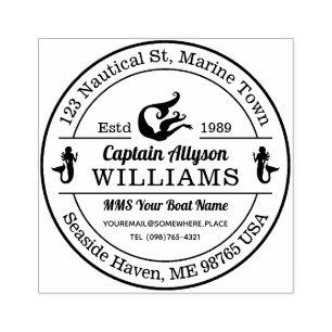 Return Address Captain Mermaid Nautical Marine Sea Rubber Stamp