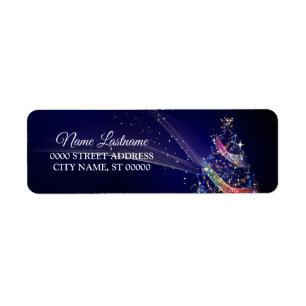 Return Address Christmas Colourful Tree Navy Blue
