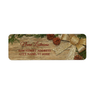 Return Address Christmas Gold Green Leaves Wooden