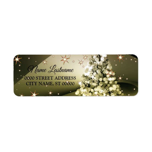 Return Address Christmas Golden Tree Shiny Stars  (Front)