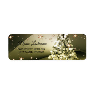 Return Address Christmas Golden Tree Shiny Stars