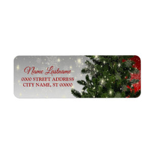 Return Address Christmas Green Tree Red Silver
