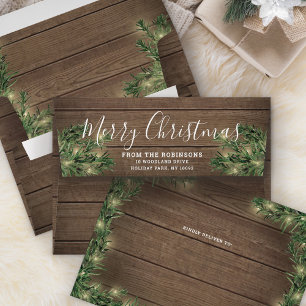 Return Address Christmas Greenery, Wood & Lights Envelope